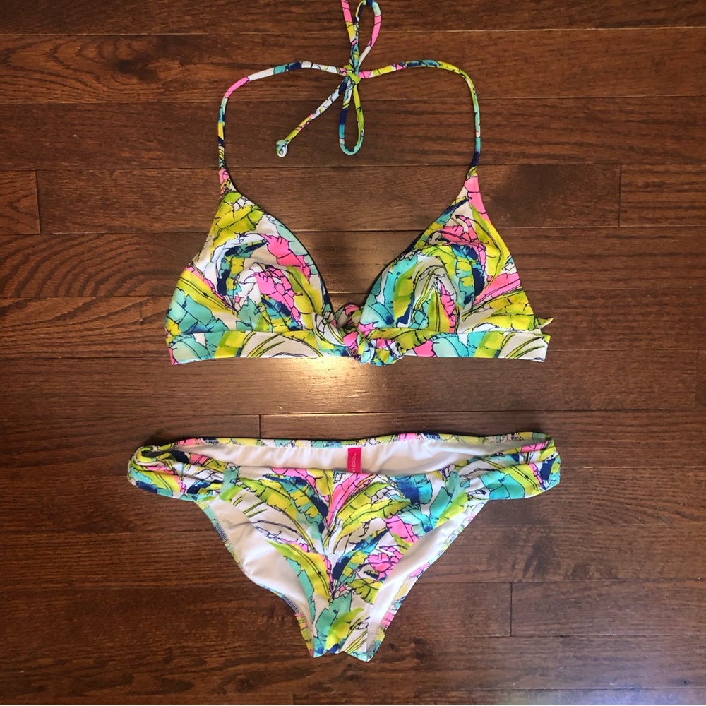 Victoria’s Secret Tropical Print Bikini M Pink Green
